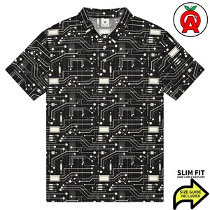 Polo de circuito impreso, camisa de golf ajustada para electrónica, camiseta de tenis técnica, camisa deportiva digital, manga corta unisex de material elástico.