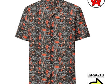 Tontauben schießen Hawaii Hemd, Tontauben Button-Up, Trap Aloha Shirt, Lager Kragen Unisex Relaxed Fit UPF50, Geschenk für Trap Shooter & Tontauben