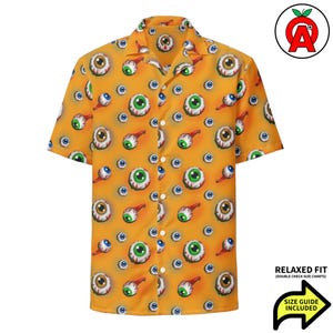 Camicia hawaiana horror, camicia unisex per adulti con mostri, camicia spettrale dalla vestibilità comoda, camicia a maniche corte con bottoni e creature, top hawaiano con occhi