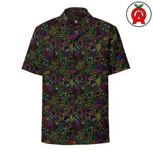 Card Suits Print Shirt Adult Unisex All-Over Button Up Shirt, Poker Party Outfit, Casino Night Shirt, Vegas Style, Card Game Apparel