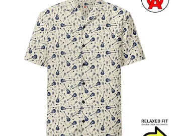Rock and Roll Electric Guitar Hawaiian Button-Up Shirt for Musicians and Rock Fans - Unique Gift for Christmas and Father&#39;s Day