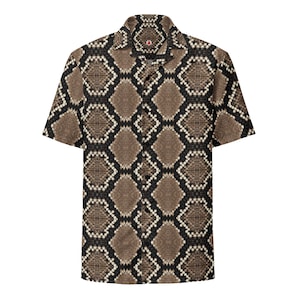 Exotisches Reptil Schlangenhaut Schlange Python Muster, Unisex All-Over Relaxed Fit Button Up Hawaii-Hemd