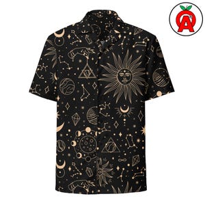 Celestial Astrology Shirt Adult Unisex All-Over Button Up Shirt, Moon Sun Stars Print, Horoscope Shirt, Constellation Shirt, Zodiac Gift Up