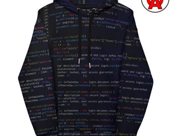 Code Pattern AOP Hoodie, Programming Unisex Top, Developer Graphic Pullover, Tech Humor Soft Sweater