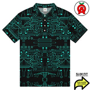 Polo Circuit Board, Network Slim Fit, Coder Golf Shirt, Server Tennis Top, Hacker Athletic Shirt, Binary Short Sleeve Unisex