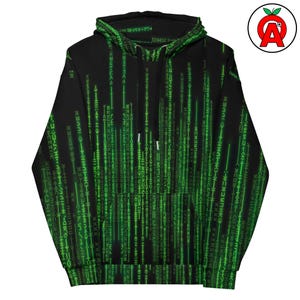 Matrix Code Hoodie, Programming Unisex Sweatshirt, Cyberpunk Long Sleeve Top, Programmer Hooded Sweatshirt, Hacker Relaxed, Eco Friendly