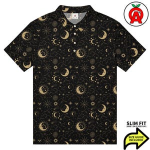 Polo spaziale, modello slim fit con luna, maglietta da golf con stelle, top da tennis con costellazioni, maglietta sportiva galattica, maglietta unisex a maniche corte a tema scientifico