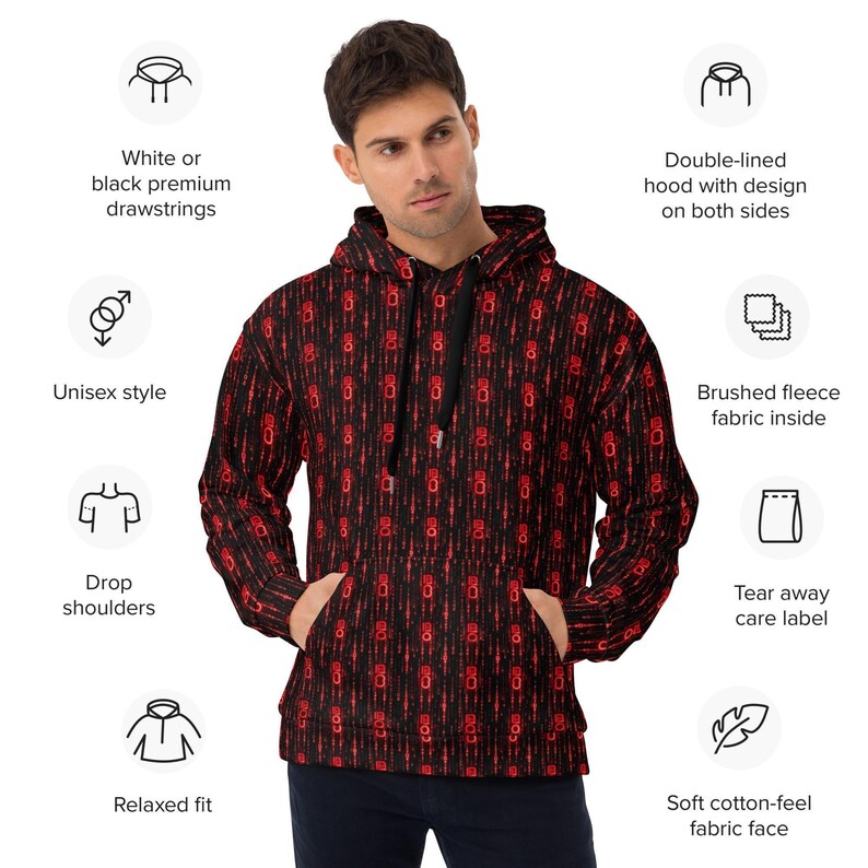 Binary Code Hoodie — IT Professional Gift | Tech Lover Present | Coder Gift | Programmer Gift | Tech enthusiast Gift | Coder Programmer | Tech Enthusiast Top | Digital Pattern Top | Software Developer | Computer Code Print | Programmer Birthday