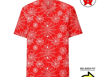 Hawaiihemd mit Spinnennetz-Motiv, Aloha-Hemd mit Spinnennetz-Print, Camphemd mit Spinnennetz-Muster, Strandhemd mit Spinnenmotiv, Halloween-Strandtop