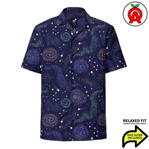 Koszula hawajska z nadrukiem Galaxy Stars Space Pattern, dla dorosłych unisex, luźny krój, zapinana na guziki, materiał odprowadzający wilgoć z filtrem UPF50+, prezent dla kosmicznego nerda