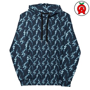 Lightning Bolt AOP Hoodie, Thunder Storm Unisex Top, Electricity Graphic Pullover, Meteorologist Soft Sweater, Engineer Power Hoodie