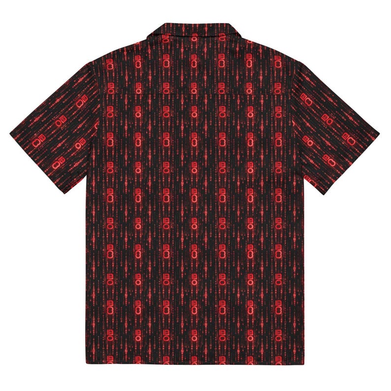 Binary Code Hawaiian Shirt, Digital Aloha Shirt, Cyberpunk Tropical Button Down, Hacker Oversized Beach Top, Tech Noir Button Up Resort Wear