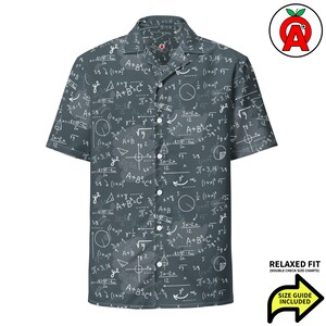 Camicia hawaiana con scritta "Algebra", camicia a maniche corte con bottoni "Calculus", camicia a vestibilità comoda con scritta "Equazioni", camicia con bottoni "Lavagna", asciugatura rapida, materiale UPF50+