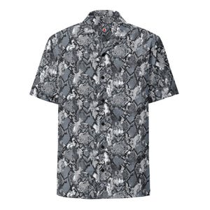 Snakeskin Snake Skin Leather Hide Pattern, Adult Unisex All-Over Relaxed Fit Button Up Hawaiian Shirt, Recycled Polyester, Moisture Wicking