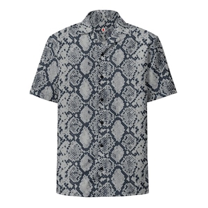 Snakeskin Reptile Snake Skin Pattern, Adult Unisex All-Over Relaxed Fit Button Up Hawaiian Shirt, Moisture Wicking UPF50+ Material, Zoo Gift