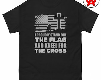 T-shirt « Debout pour le drapeau et à genoux pour la croix », cadeau patriotique chrétien unisexe, t-shirt graphique de soutien aux militaires