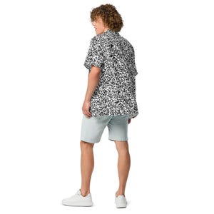 QR Code Barcode Data Matrix Pattern, Adult Unisex All-Over Relaxed Fit Button Up Hawaiian Shirt, Moisture Wicking UPF50+ Material, IT Gift