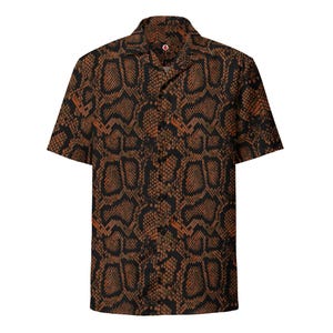 Exotic Snake Skin Python Reptile Pattern, Adult Unisex All-Over Relaxed Fit Button Up Hawaiian Shirt, Recycled Polyester, Moisture Wicking