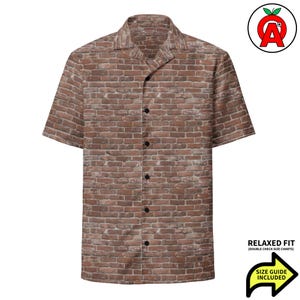 Professional Brick Masonry Contractor Pattern, Adult Unisex All-Over Relaxed Fit Button Up Hawaiian Shirt, Recycled Polyester, Soft Cotton F
