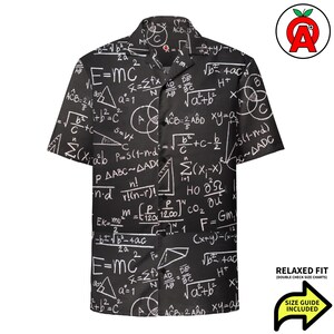 Camicia hawaiana di fisica e matematica, camicia con bottoni di calcolo, camicia Aloha di equazioni, camicia da spiaggia per professori, colletto da campeggio in poliestere, regalo per professori