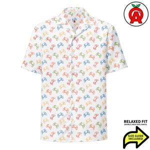 Retro Handheld Video Game Aloha Shirt, Gaming Controller Button Down, Classic Arcade Camp Shirt, 8-Bit Nostalgia Beach Top