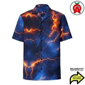 Hawaiiaans bliksemschichtshirt, bliksemknop omlaag, donderknop omhoog, storm korte mouw, elektricien uniseks, stormchaser ontspannen pasvorm