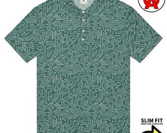Polo PCB, maglietta da golf slim fit con motivo a circuiti stampati, top da tennis con motivo elettronico, maglietta sportiva tecnica, maniche corte unisex in materiale elasticizzato, tessuto traspirante.