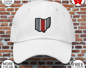 Ohio State University Buckeyes Columbus Ohio Grey Black White Scarlet Strip Premium Embroidered Adult Unisex Dad Hat