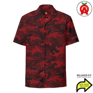Digital Camo Hawaiian Shirt, Pixel Pattern Aloha Shirt, Tactical Button Down, Military Beach Top, Vacation Shirt