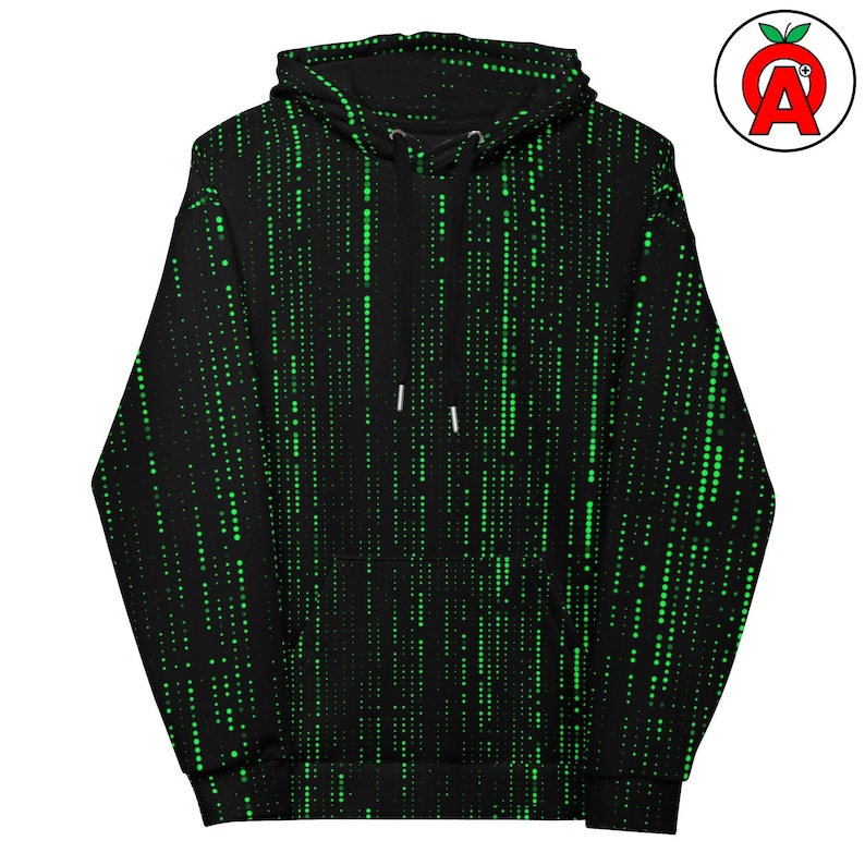 Matrix Code Hoodie, Programming AOP Hoodie, Cyberpunk Unisex Top, Hacker Graphic Pullover, Binary Soft Sweater