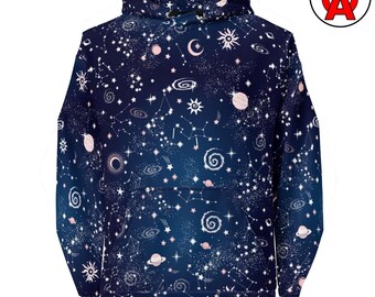 Weltraum-Hoodie, Unisex-Top mit Sternenmotiv, Pullover mit Galaxien-Grafik, weicher Nachthimmel-Pullover, Astronomie-Hoodie