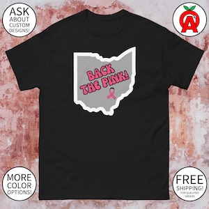 Chemise rose unisexe Support Breast Cancer Awareness, carte Ohio, gris carte