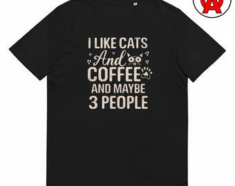 Kattälskare-T-shirt, kaffegrafik-T-shirt, introvert klassisk T-shirt, humor casual topp, katt-T-shirt med rund hals, social unisex-T-shirt