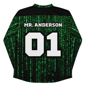 Anpassad Matrix-stil, Mr. Anderson 01, Vuxen unisex hockeytröja med avslappnad passform, fukttransporterande UPF50+ material, teknisk sci-fi-present