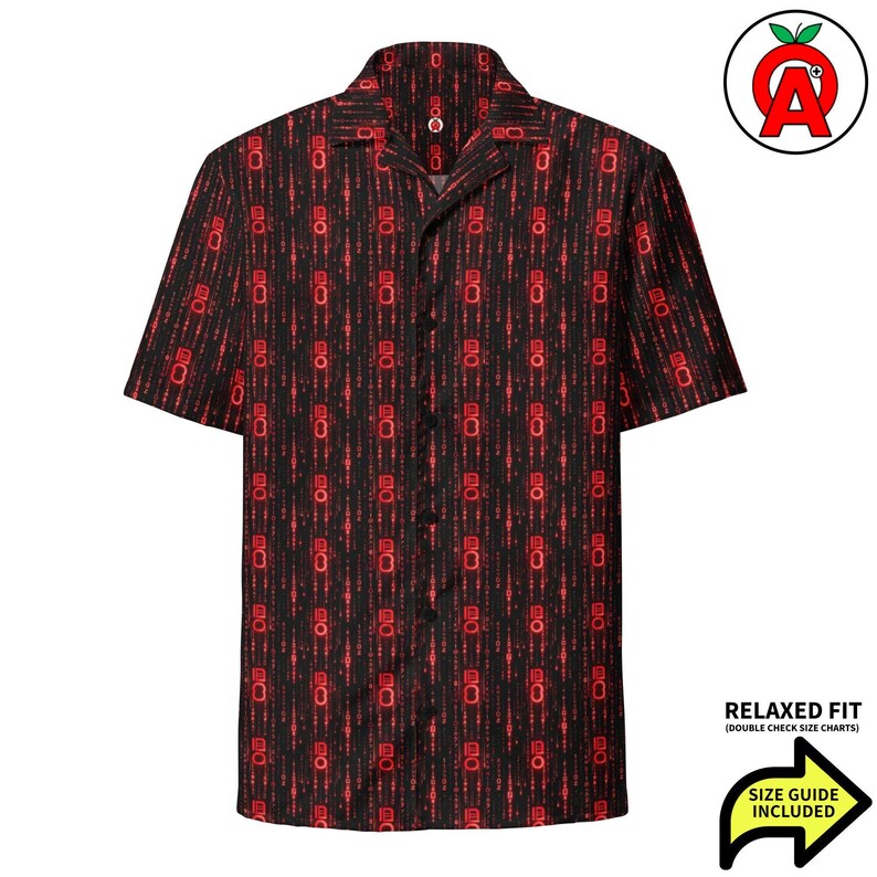 Binary Code Hawaiian Shirt, Digital Aloha Shirt, Cyberpunk Tropical Button Down, Hacker Oversized Beach Top, Tech Noir Button Up Resort Wear