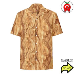 Träådring Hawaiiskjorta, Vuxen Unisex Heltäckande Avslappnad Passform Button Down Aloha-skjorta, Återvunnen Polyester, Fukttransporterande