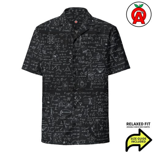 Camisa hawaiana con ecuaciones matemáticas, camisa de física con botones, camisa aloha STEM, camisa de ciencia con botones, top de playa con ecuaciones, cuello de campamento de profesor