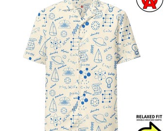 Science Equations Adult Unisex All-Over Button Up Shirt, Physics Chemistry Math Teacher Aloha Tropical Shirt Gift Button Up Hawaiian Shirt