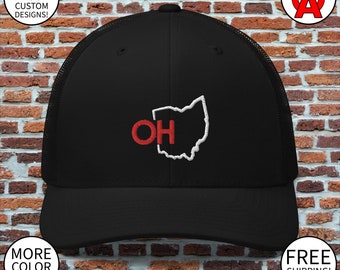 OH Ohio Map Buckeye State Football Premium Embroidered Unisex Adult Trucker Cap