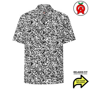 Camisa hawaiana unisex para adultos, de corte relajado, con botones y estampado digital de código QR y matriz de datos de código de barras.