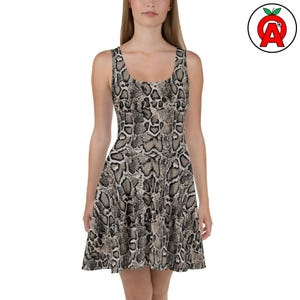 Snakeskin Skater Dress, Snake Sundress, Reptile A-Line Gift, Scale Sleeveless Outfit, Artistic Casual Dress, Python Boho Design, UPF50+