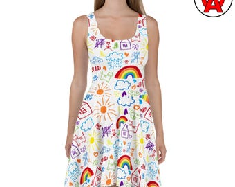 Teacher Skater Dress, School Women's Sundress, Artwork A-Line Gift, PreK Sleeveless Outfit, School Casual Dress, Classroom Boho Design