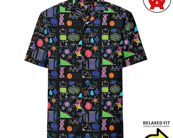 Science Biology Chemistry, Adult Unisex All-Over Relaxed Fit Button Up Hawaiian Shirt, Moisture Wicking UPF50+ Material, STEM Gift