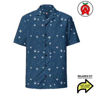 Luxe Hawaiiaans shirt met vliegtuigpatroon voor piloten en reizigers - stof UPF50, ademend - vochtafvoerend, uniek vakantiecadeau - volwassenen hoger