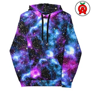 Galaxy Hoodie, Space AOP Hoodie, Stars Unisex Top, Planets Graphic Pullover, Nebula Soft Sweater