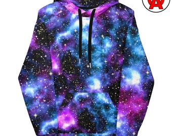 Galaxy Hoodie, Space AOP Hoodie, Stars Unisex Top, Planets Graphic Pullover, Nebula Soft Sweater