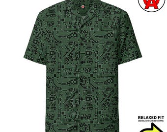 Circuit Board Hawaiian Shirt, Electronics Button Down, Tech Aloha Shirt, Programmer Camp Shirt, Engineer Button Up, Geometric Beach Top