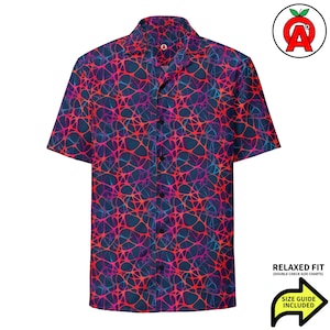 AI Neural Network Pattern Hawaiian Shirt, Adult Unisex Short Sleeve All-Over Relaxed Fit Button Down Aloha Shirt
