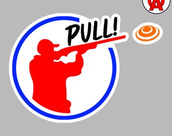 Pull, blasenfreie Vinyl-Aufkleber, gebrochene Clay Taube Schrotflinte Design für Sporting Clays Shooter, Jäger, Gun Club, langlebig Kiss-Cut Aufkleber