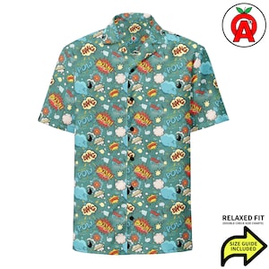 Fun & Stylish Comic Expressions Button-Up Shirt - Perfect Gift for Comic Lovers - Superhero Fans - Pop Culture Enthusiasts - Christmas - Up